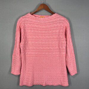 Ruby Rd Sweater Women's Medium Coral Pink Cable Knit Pullover Boat 3/4 Sleeve